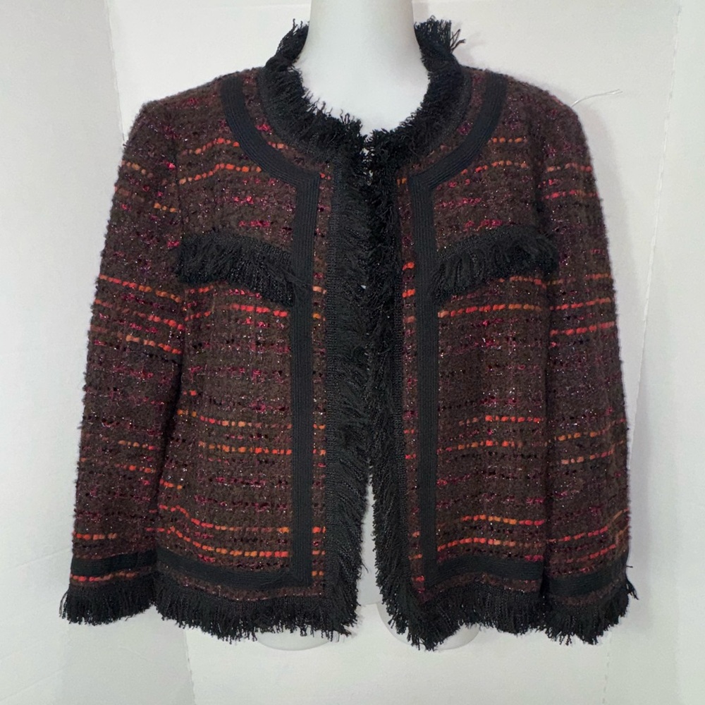 Kate Spade Multi Tweed Fringe Jacket Size 12